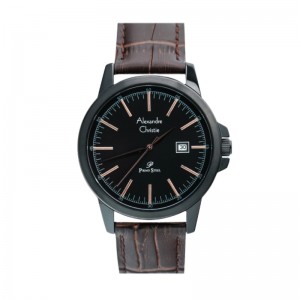 Alexandre Christie AC 1008 Black Brown Leather Rosegold Tick MDLIPBARG